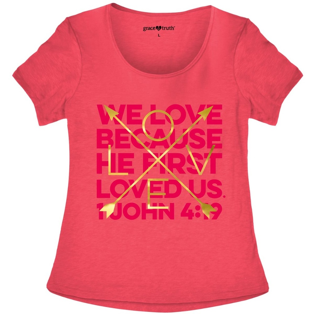 JUST REDUCED! "We Love" Grace & Truth S/S Coral Fashion Tee